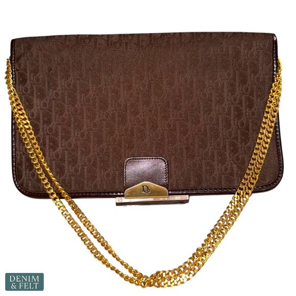 Christian Dior Vintage Trotter 3-Way Gold Chain Bag Brown Monogram France - Picture 1 of 16